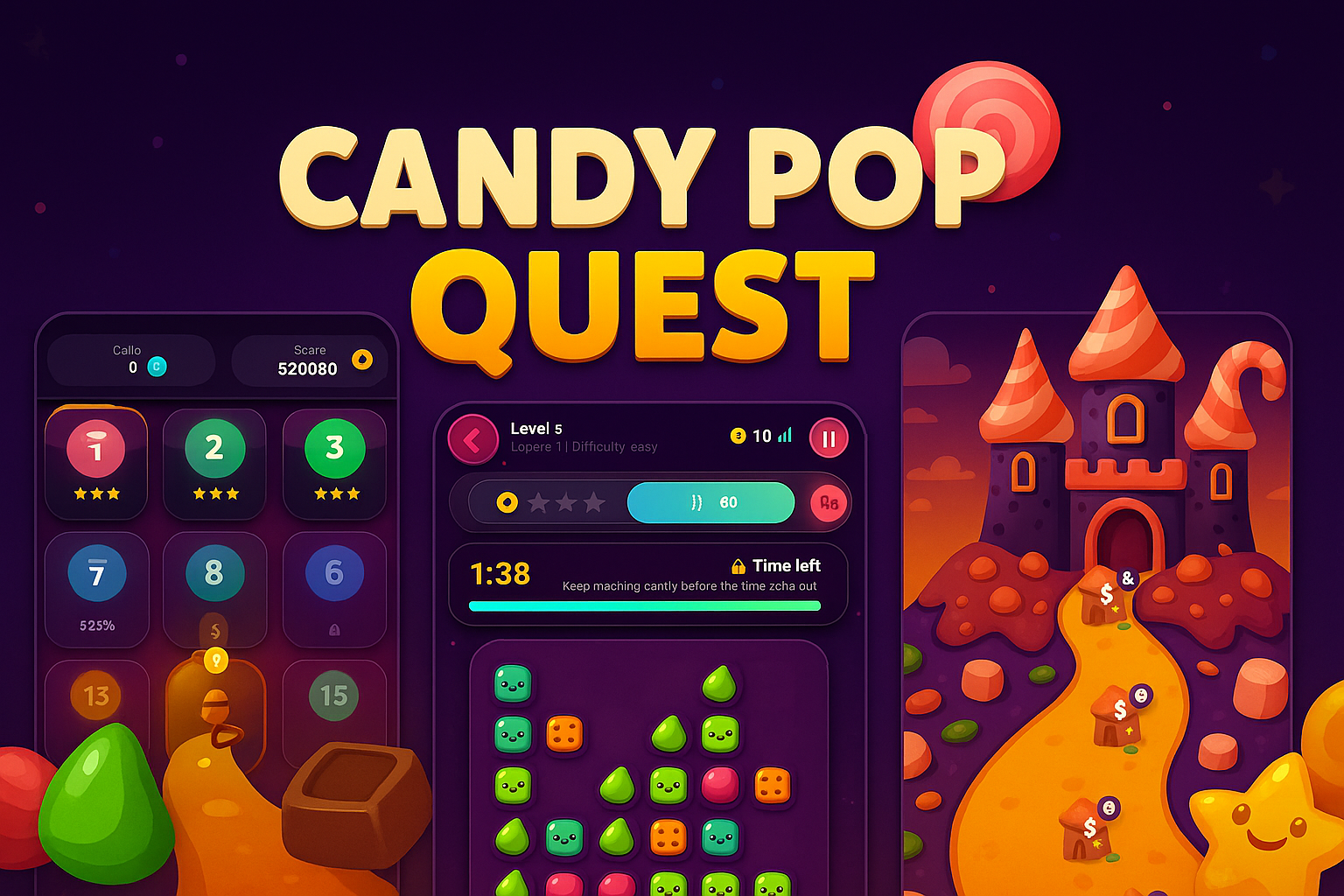 Candy Pop Quest level select and board